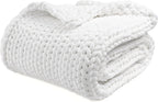 YnM Velvet Weighted Blanket, Handmade Chunky Knitted Design, Soft and Cozy, Temperature Regulating and Breathable, Machine Washable Throw for Sleep or Home Decor (White, 60x80 Inch, 20lbs)