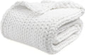YnM Velvet Weighted Blanket, Handmade Chunky Knitted Design, Soft and Cozy, Temperature Regulating and Breathable, Machine Washable Throw for Sleep or Home Decor (White, 60x80 Inch, 15lbs)