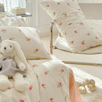 Nayoroom Pink Floral Duvet Cover Full Size Cute Tulip Printed on White Comforter Cover 3Pcs Kids Girls Kawaii Cottagecore Bedding Set with Zipper Closure Soft Breathable Microfiber