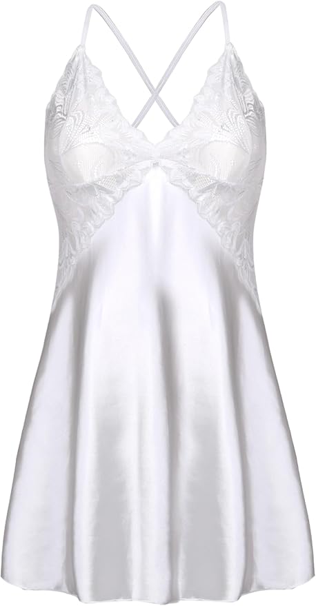 Avidlove Women Lingerie V Neck Sexy Nightwear Satin Sleepwear Lace Chemise Mini Babydoll Nightgown