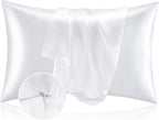 BEDELITE Satin Pillowcase with Zipper 2 Pack, White Pillow Cases Standard Size, Super Soft and Cooling Similar to Silk Pillow Cases, Gift for Women Men(20x26 Inches)