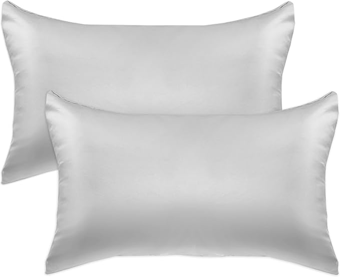Elegant Comfort 2-Pack Cooling Viscose Satin Pillowcase Set with Hidden Zipper Closure, Silky Smooth for Best Hair and Skin Care-Beautiful Gift Box-2-Piece Satin Pillowcase Set, King, Silver Gray