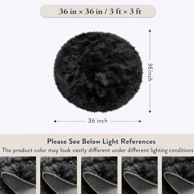 M&D Home Essentials Luxury Cloud-Soft Round Fluffy Rug 36 Inch Plush Bedside Accent Rug for Bedroom, Dorm & Cozy Small Spaces, Ultra Soft Faux Fur Feel