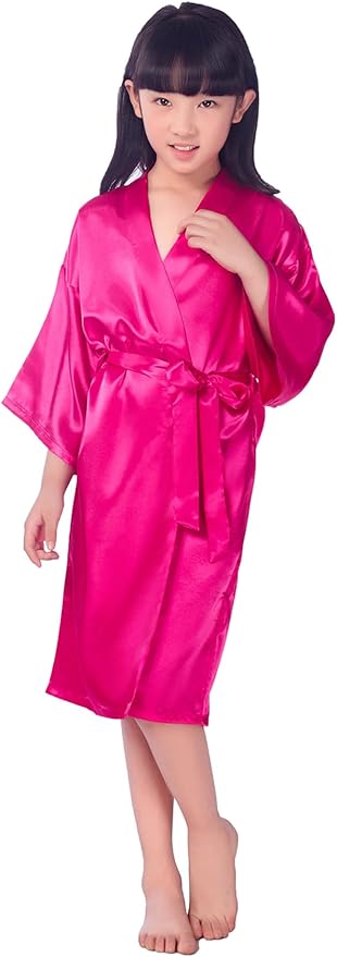 QXQTER Silky Satin Robes for Kids Girls Flower Girl Robe for Wedding Bridal Party with Gold Glitters