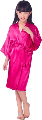 QXQTER Silky Satin Robes for Kids Girls Flower Girl Robe for Wedding Bridal Party with Gold Glitters