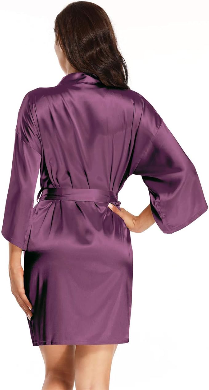 Women's Pure Short Satin Robes Bridesmaid and Bride Silky Robes Summer Sleepwear