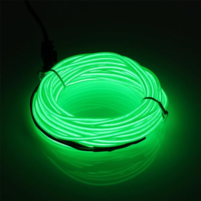 JIGUOOR EL Wire Battery Pack 9.8ft / 3m Bright Neon Light Strip 360° Illumination Neon Tube Rope Lights for DIY, Festival, Party Decoration, Pub, Halloween, Chrismas (9.8ft / 3m, Green)