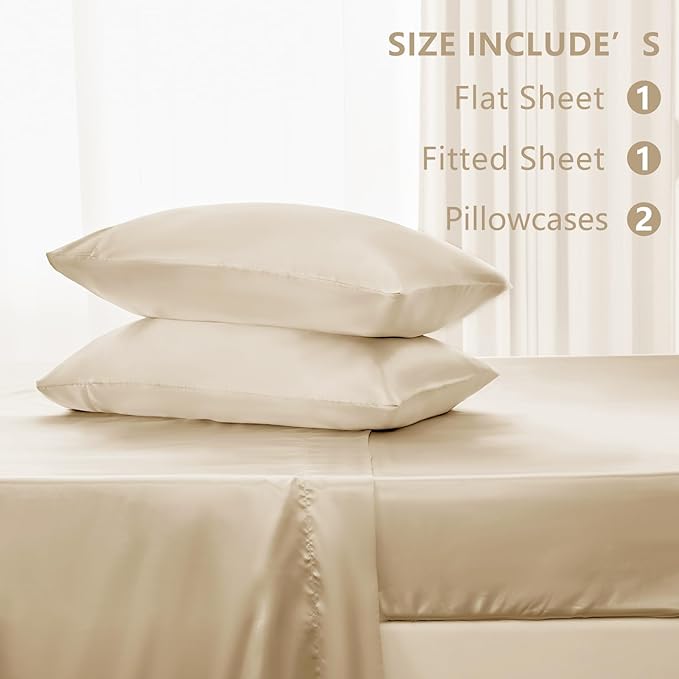 CozyLux Satin Sheets Full Size Sheets - 4 Piece Silky Full Size Bed Sheets, Luxury Champagne Full Bed Set with Smooth and Soft Microfiber, Includes 1 Fitted Sheet, 1 Flat Sheet and 2 Pillowcases