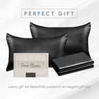 Elegant Comfort 4-Pack Cooling Viscose Satin Pillowcase Set with Hidden Zipper Closure, Silky Smooth for Best Hair and Skin Care-Beautiful Gift Box-4-Piece Satin Pillowcase Set, King, Black