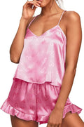 CHYRII Women's Sexy Silk Satin Ruffled Pajamas Sets Cami Shorts Sets Sleepwear