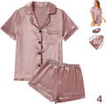 WJing Yi Jia 4Pcs Womens Satin Silky Pajama Sets Short Sleeve Shirt XS-4XL Floral Pajamas Set Soft PJ Loungewear Sleepwear