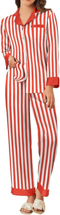 Ekouaer Silk Pajamas for Women Long Sleeve Satin Pajama Set Silky Pj Sets 2 Piece Button Down Loungewear Sleepwear