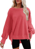 Nirovien Womens Oversized Crewneck Sweatshirt Side Slit Long Sleeve Pullover Slouchy Fit Tops