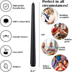 12-Pack Black Taper Candles, 10 Inch Unscented Dripless Candlesticks, Long-Lasting Burn Time of 7-8 Hours, Perfect for Halloween Decor Parties Meditation and Home Ambiance