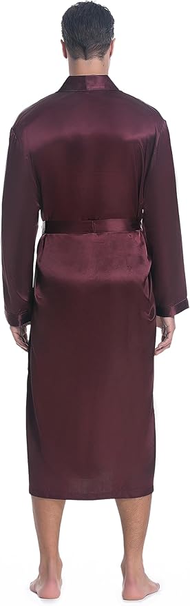 Lavenderi Mens Silky Satin Lounge Robe, Long Lightweight Sleepwear