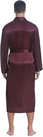 Lavenderi Mens Silky Satin Lounge Robe, Long Lightweight Sleepwear