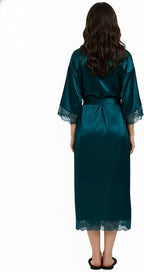 Long Satin Robes for Women Ankle Length Kimono Robes Silky Bridal Party Robes with Lace Trim Bridesmaid Loungewear Sleepwear