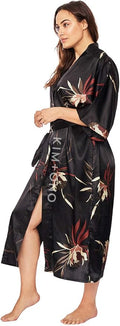 KIM+ONO Plus Size Luxury Kimono Robe for Women | Long Satin Floral Robe | Original Design | Removable Waist Tie Closure