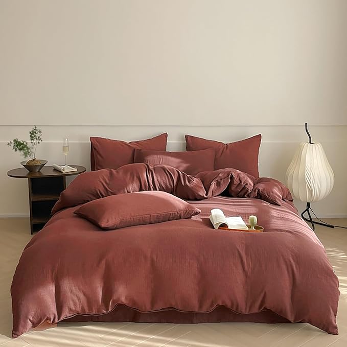 Luxlovery Brick Red Comforter Set King Dark Rust Bedding Comforter Set Solid Blackish Red Breathable Blanket Quilts 3 Piece Bedding Set for King Bed