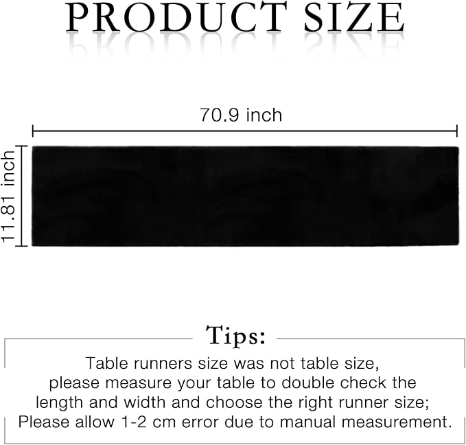 duduta Black Faux Fur Table Runner 72 inches Long, Fluffy Dresser Runner Covers Coffee Table Runner Winter Holiday Decor