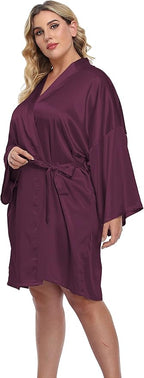 Women's Plus Size Short Silky Bathrobes Satin Kimono Robes Bride Bridesmaid Loungewear Soft Nightgown