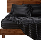 MR&HM Satin Bed Sheets, King Size Sheets Set, 6 Pcs Silky Bedding Set with 15 Inches Deep Pocket for Mattress (King, Black Striped)