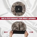 2Pcs Satin Bonnet Silk Bonnet, Hair Bonnet for Sleeping, Elastic Wide Band Silk Sleep Cap, Soft and Breathable(Black Leopard)