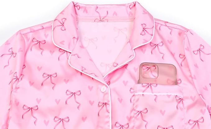 QPANCY Kids Satin Pajamas Sets Baby Boy Girl Button-Down Silk Sleepwear 2 Piece Short Sleeve Loungewear Clothes Set