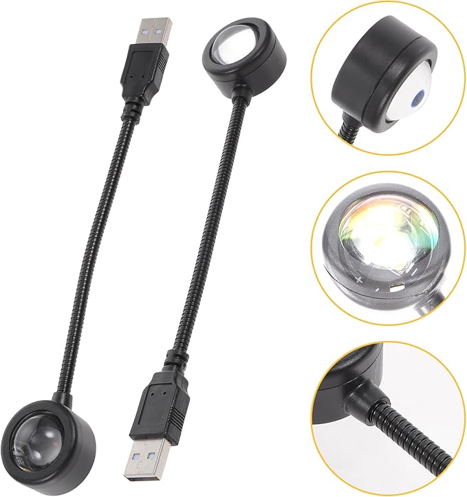 Alipis USB Powered Sunset Projection Lamp 2 Pack Portable Night Light for Bedroom Living Room Car Party Atmosphere Lighting with High Brightness Led and Heat Dissipation Lens