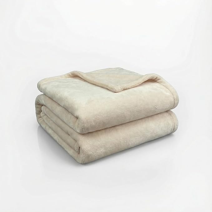 Fleece Blanket Full/Queen - 80x90 Inch Lightweight & Buttery-Soft Throw for Bed, Sofa, Camping | 300GSM Cloud-Touch Microfiber | Cozy Essentials for Travel & Movie Nights, (Cream)