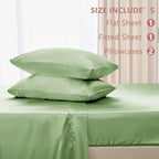 CozyLux Satin Sheets King Size Sheet Set - 4 Piece Silky King Sheets, Luxury Sage Green King Bed Set with Smooth and Soft Microfiber, Includes 1 Fitted Sheet, 1 Flat Sheet and 2 Pillowcases