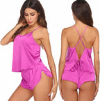 Ekouaer Silk Pajamas Set for Women Satin Backless Lingerie Pjs Cami Top and Shorts Nightwear