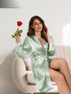 WJing Yi Jia Womens Satin Kimono Robe Silky Robes Floral Bathrobe Bride Bridesmaid Wedding Bridal Dressing Gown Loungewear