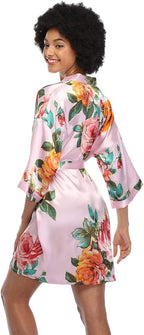 MissNina Women's Floral Satin Kimono Robes Short Silky Bridesmaid Robes Sleepwear