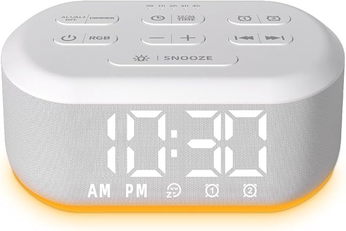 Small Digital Alarm Clock for Bedrooms Sound Machine with 30 Soothing Sound Plug in Desk Clock with Night Light Noise Machine Battery Backup 15 Wake up Sound Clock for Teen Kid Heavy Sleeper Snooze