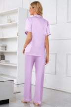 Umeyda Girls Womens Pajamas Set, Satin Silky Button Down Loungewear 2 Piece Short Sleeve Pants PJS Sets for Mommy Kids