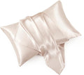 Taupe Satin Pillowcase Standard Set of 2 with Envelope Closure，Taupe Silk Pillowcase for Hair and Skin (20x26)