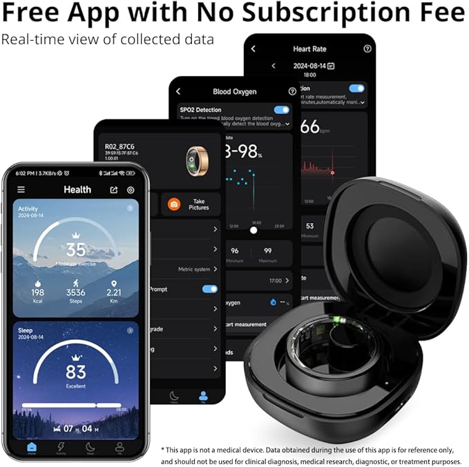 COLMI R02 smart Ring, a smart Ring for Women and Men, with a Charging case, Supports Heart Rate, Blood Oxygen, Sleep Health Monitoring, and Sports Tracking Ring, No Subscription Fee. (Black, 9#)