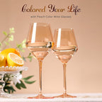 Peach Color Wine Glasses Set 6-16oz Blush Pink Wine Glass with Stem-Hand Made Light Peach Wine Glass-Unique Pastel Pink Wine Glasses for Women Party