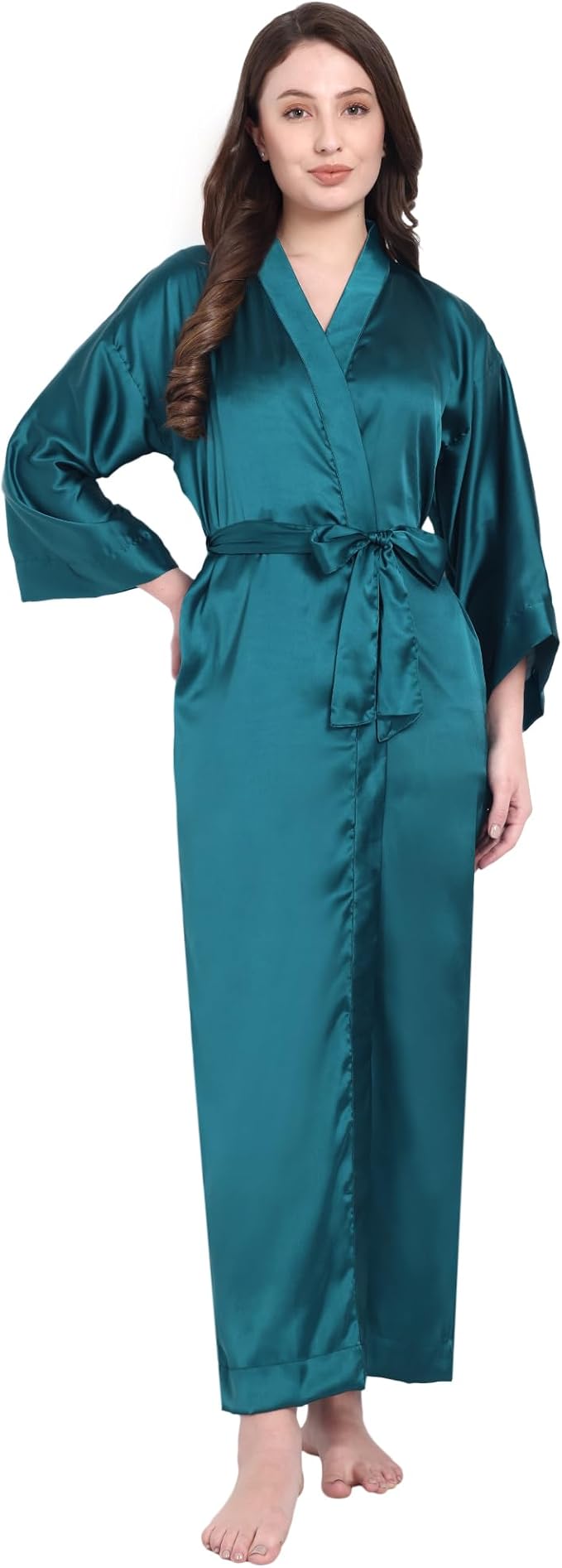 Silk Robes for Women Ankle Length Satin Kimono Robes with Belt Bridemaids Sleepwear Bachelorette Nightgown