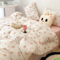Nayoroom Pink Peach Duvet Cover Full Size Kawaii Fruit Peaches Rabbit Printed on White Comforter Cover 3Pcs Kids Girls Soft Breathable Microfiber Cute Cartoon Bedding Set with Zipper Closure