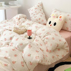 Nayoroom Pink Peach Duvet Cover Queen Size Kawaii Fruit Peaches Rabbit Printed on White Comforter Cover 3Pcs Kids Girls Soft Breathable Microfiber Cute Cartoon Bedding Set with Zipper Closure