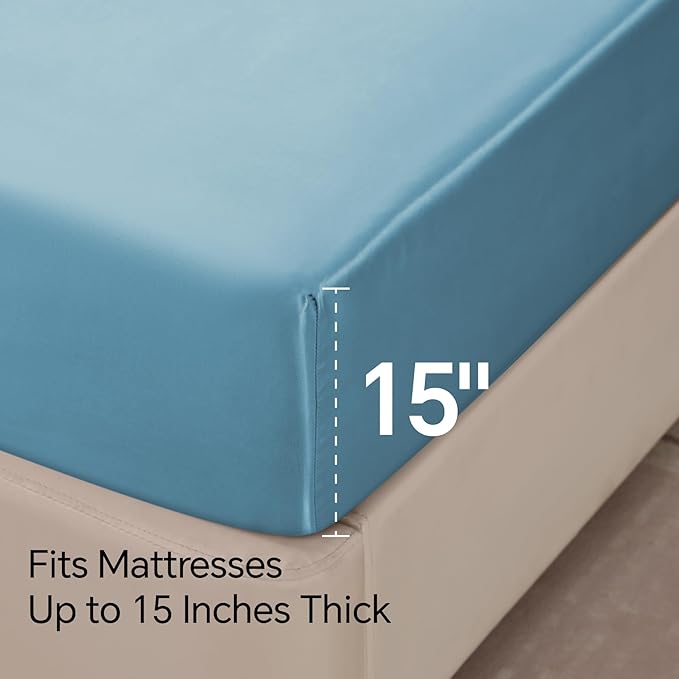 BEDELITE Satin Sheets Twin Size Bed Set, Luxury Soft Airy Blue Silky Sheets for Hair and Skin, Similar to Silk Bed Sheets Set 3 Pieces with 1 Deep Pocket Fitted Sheet, 1 Flat Sheet, and 1 Pillowcase