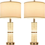 SAIWEYA Crystal Table Lamps Modern 3-Way Dimmable Bedside Lamp with 2 USB Ports & AC Outlets for Living Room Bedroom Nightstand Lamp Night Light
