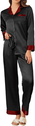 Ekouaer Silk Pajamas for Women Long Sleeve Satin Pajama Set Silky Pj Sets 2 Piece Button Down Loungewear Sleepwear