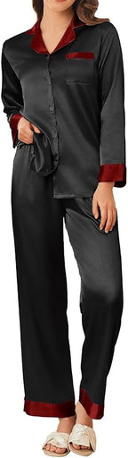 Ekouaer Silk Pajamas for Women Long Sleeve Satin Pajama Set Silky Pj Sets 2 Piece Button Down Loungewear Sleepwear