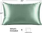 Satin Pillowcase 2 Pack - Queen Size (20"x30", Champagne Green) - Silky Pillow Cases for Hair and Skin - Satin Pillow Covers with Envelope Closure - Extra Soft Premium Microfiber
