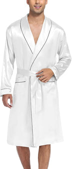 SWOMOG Men's Satin Robe Silky Kimono Bathrobe with Shorts Set Lightweight Soft Loungewear Nightwear