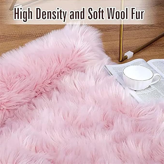 Faux Fur Rug - Fluffy Shaggy 2 x 4 Feet Pink Fuzzy Area Rug, Ultra Soft Sheepskin for Home Decor