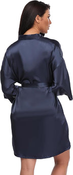 Women's Short Silky Robes Womens Satin Bathrobe Bride Bridesmaid Wedding Party Sleepwear Loungewear